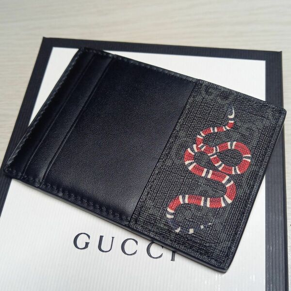 極美品 GUCCI グッチ メンズ カードケース 名刺入れ パスケース キングスネーク プリント GGスプリーム ブラック