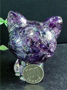 「在庫処分」☆超綺麗チップ紫水晶招財猫置物177U8-06U51b