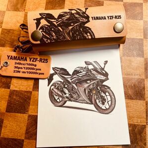 本革レザーキーケース　YZF-R25 オリジナルレザー3連キーケース