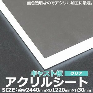 アクリルシート アクリル板 キャスト板 約横2440mm×縦1220mm×厚30mm 無色透明 原板 アクリルボード キャスト製法 ボード クリア