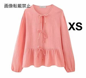 vintage ヴィンテージ レトロ リボン ブラウス トップス XSサイズ レディース★ZARA 好きな方に★2024 S/S 春新作 新品未使用★