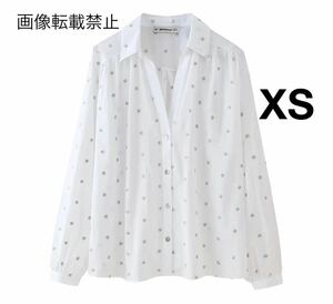 vintage ヴィンテージ レトロ メタル ドット 水玉 柄 ブラウス トップス XSサイズ レディース★ZARA 好きな方に★2024 春新作 新品未使用★