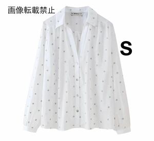 vintage ヴィンテージ レトロ メタル ドット 水玉 柄 ブラウス トップス Sサイズ レディース★ZARA 好きな方に★2024 春新作 新品未使用★