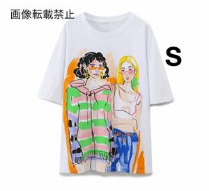 vintage ヴィンテージ レトロ ガールプリント 半袖 Tシャツ トップス Sサイズ レディース★ZARA 好きな方に★2024 S/S 春新作 新品未使用★