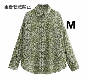 vintage ヴィンテージ レトロ 柄 シャツ ブラウス トップス Mサイズ レディース★ZARA 好きな方に★2024 S/S 春新作 新品未使用★