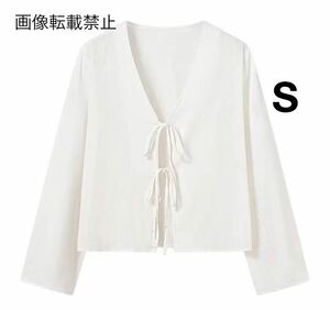 white vintage ヴィンテージ レトロ リボン カーディガン ブラウス トップス Sサイズ レディース★ZARA 好きな方に★2024 春新作 新品★