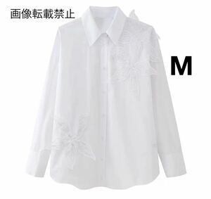 white vintage ヴィンテージ レトロ オーガンジー フラワー 花 シャツ ブラウス トップス Mサイズ レディース★ZARA 好きな方に★新作 新品