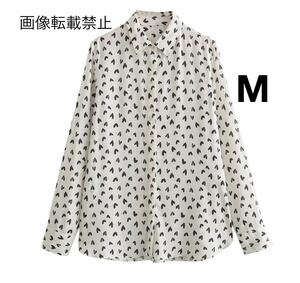 vintage ヴィンテージ レトロ ハート 柄 シャツ ブラウス トップス Mサイズ レディース★ZARA 好きな方に★2024 S/S 春新作 新品未使用★