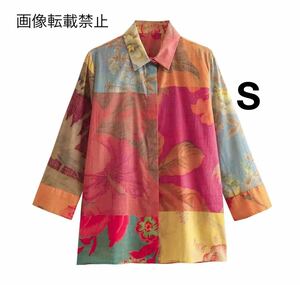 vintage ヴィンテージ レトロ フラワー 花柄 シャツ ブラウス トップス Sサイズ レディース★ZARA 好きな方に★2024 春新作 新品未使用★