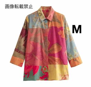 vintage ヴィンテージ レトロ フラワー 花柄 シャツ ブラウス トップス Mサイズ レディース★ZARA 好きな方に★2024 春新作 新品未使用★