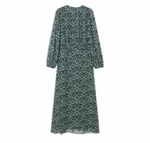 green vintage ヴィンテージ レトロ 柄 Vネック ロング ワンピース Mサイズ レディース★ZARA 好きな方に★2024 S/S 春新作 新品未使用★_画像2