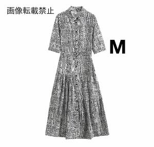 vintage ヴィンテージ レトロ 柄 ロング シャツワンピース Mサイズ レディース★ZARA 好きな方に★2024 S/S 春新作 新品未使用★