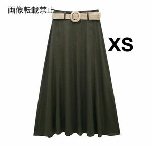 vintage ヴィンテージ レトロ ベルト付き ロング フレアスカート ボトムス XSサイズ レディース★ZARA 好きな方に★2024 春新作 新品★