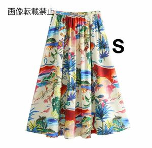 vintage ヴィンテージ レトロ 柄 フレアスカート ボトムス Sサイズ レディース★ZARA 好きな方に★2024 S/S 春新作 新品未使用★