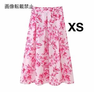 pink vintage ヴィンテージ レトロ フラワー 花柄 フレアスカート ボトムス XSサイズ レディース★ZARA 好きな方に★春新作 新品未使用★