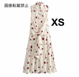 vintage ヴィンテージ レトロ 柄 ノースリーブ ロング ワンピース XSサイズ レディース★ZARA 好きな方に★2024 S/S 春新作 新品未使用★