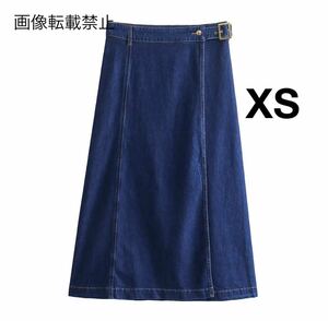 vintage ヴィンテージ レトロ デニム ロング フレアスカート ボトムス XSサイズ レディース★ZARA 好きな方に★2024 S/S 春新作 新品★