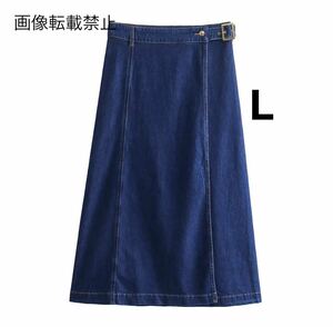 vintage ヴィンテージ レトロ デニム ロング フレアスカート ボトムス Lサイズ レディース★ZARA 好きな方に★2024 S/S 春新作 新品★