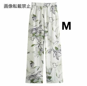 vintage ヴィンテージ レトロ フラワー 花柄 ロングパンツ ボトムス Mサイズ レディース★ZARA 好きな方に★2024 S/S 春新作 新品未使用★