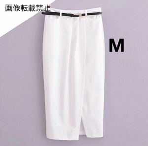 white vintage ヴィンテージ レトロ ベルト付き ロング タイトスカート ボトムス Mサイズ レディース★ZARA 好きな方に★春新作 新品★