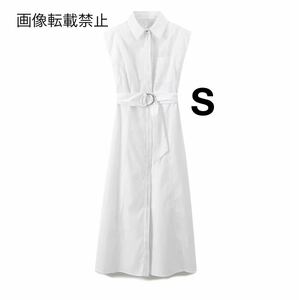 white vintage ヴィンテージ レトロ ノースリーブ シャツワンピース ドレス Sサイズ レディース★ZARA 好きな方に★春新作 新品未使用★