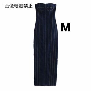 vintage ヴィンテージ レトロ ストライプ 柄 デニム チューブトップ ロング ワンピース Mサイズ レディース★ZARA 好きな方に★春新作 新品