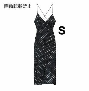 black vintage ヴィンテージ レトロ ドット 水玉 キャミワンピース Sサイズ レディース★ZARA 好きな方に★2024 S/S 春新作 新品未使用★