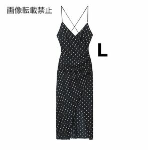 black vintage ヴィンテージ レトロ ドット 水玉 キャミワンピース Lサイズ レディース★ZARA 好きな方に★2024 S/S 春新作 新品未使用★