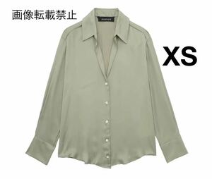 green グリーン vintage ヴィンテージ レトロ サテン シャツ ブラウス トップス XSサイズ レディース★ZARA 好きな方に★春新作 新品★