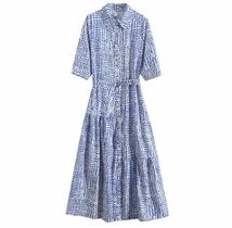 vintage ヴィンテージ レトロ 柄 ロング シャツワンピース XSサイズ レディース★ZARA 好きな方に★2024 S/S 春新作 新品未使用★_画像2