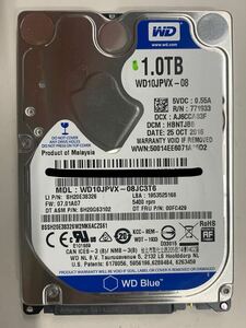 使用時間 3758時間 正常 WDC WD10JPVX-08JC3T6 1000GB 1TB n20240415-18