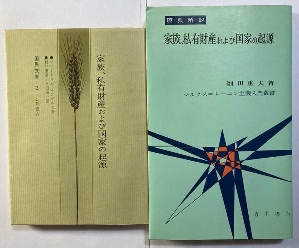 「家族、私有財産および国家の起源」フリードリヒ・エンゲルス著　村井康男・村田陽一訳、 「同書」原典解説　畑田重夫著　計2冊