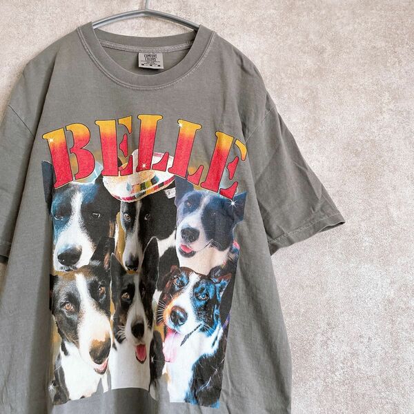 USA古着 アメリカ古着 Tシャツ アニマルプリント 犬 ドッグ グレー M