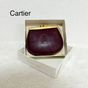 Cartier カルティエ コインケース 箱あり レディース レッド レザー小銭入れ ボルドー がま口 THR-12