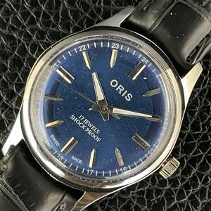 ◆激熱1円スタート◆ 美品 ORIS オリス 1970'S ヴィンテージ 腕時計 メンズ手巻き アンティーク スイス 文字盤ブルー幾何学模様2