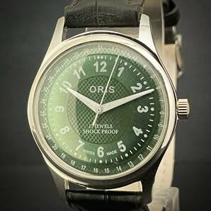 ◆激熱人気◆ 美品 ORIS オリス 1970'S ヴィンテージ 腕時計 メンズ手巻き アンティーク スイス 文字盤メタリックグリーン 3の画像2