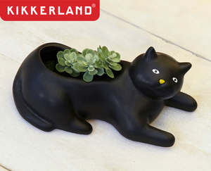 新品☆kikkerland☆黒猫プランターCosmo The Black Cat Planter 陶磁器ブラックキャット陶器セラミック植木鉢カバー寄せ植えプランター猫