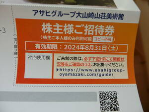 アサヒビール アサヒグループホールディングス株式会社 株主優待 大山崎山荘美術館 株主様ご招待券 1枚　あさひ