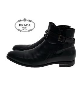 TK 箱付 プラダ PRADA 『さり気ないロゴ入りプレート』 ジョッパーブーツ ストラップブーツ レザーシューズ ビジネス