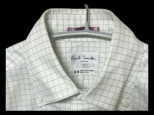 【美品】ポール・スミス イタリア製 生地 ファブリック ワイシャツ 長袖シャツ チェック 柄 サイズS　グリーン系