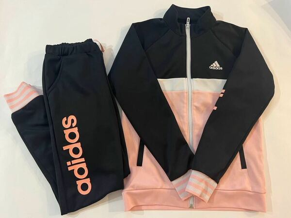 adidas アディダス　ジャージ パンツ　上下セット 黒　ピンク　140 150 女児　難あり　ガールズ検索NIKEナイキ　送料込み