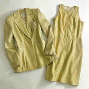 53c21 《美品》 ESCADA エスカーダ MARGARETHA LEY ワンピーススーツ アンサンブル 34 ゴールド 金ボタン 象モチーフ セットアップ