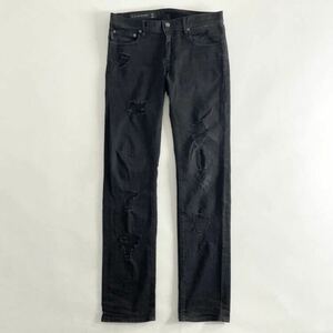 39d6 ARMANI EXCHANGE アルマーニエクスチェンジ ブラックデニム スキニーパンツ ビンテージ加工 30 SLIM FIT ダメージ加工