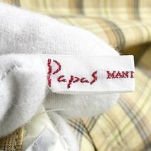 77d12 日本製 Papas パパス 長袖シャツ チェックシャツ バンドカラーシャツ M イエロー×ホワイト コットン100％ メンズ 紳士服_画像6