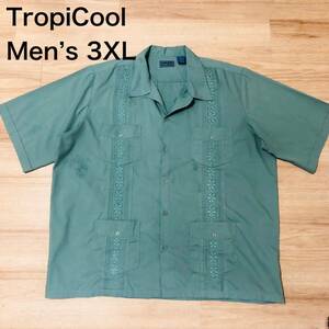 【送料無料】やや汚れありTropiCool半袖キューバシャツ　緑　メンズ3XLサイズ　半袖シャツ大きいビッグサイズハワイアン