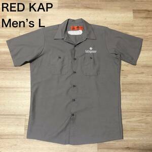 【送料無料】RED KAP半袖ワークシャツ　グレー　メンズLサイズ　レッドキャップ半袖シャツ企業ロゴ