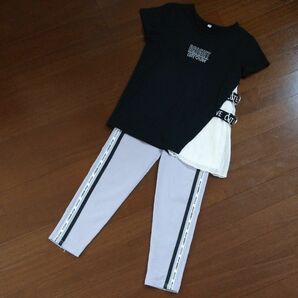 ＣＵＴＥ ＬＯＶＥ キュートラブ　脇シフォンプリーツ半袖Ｔシャツ＆Ｂ．Ｓ．Ｋ．Ｇ　ストレッチロングパンツ　１３０　女の子