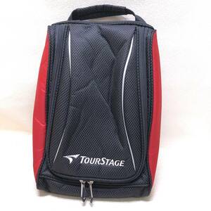 △ TOURSTAGE ツアーステージ シューズバック シューズケース ゴルフシューズ ブラック レッド メッシュ スポーツ用品 中古品 △K73236 