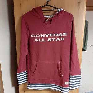 ＊CONVERSE＊赤にボーダー使いのロゴ入りスウェットパーカー＊