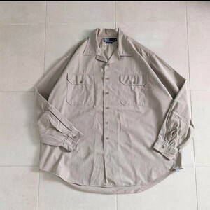 90s Ralph Lauren　ラルフローレン　オープンカラーシャツ　ベージュ　チノ　XXL　ミリタリー